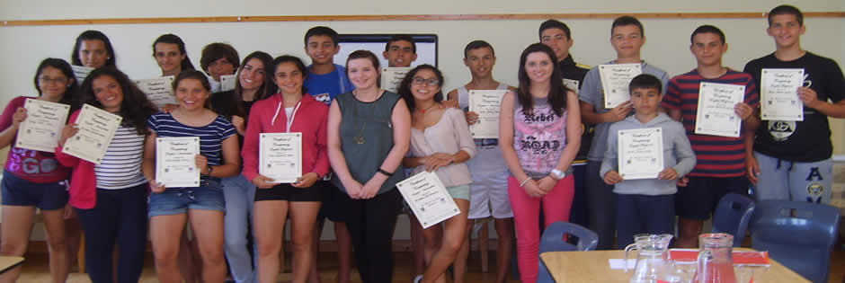 Students receiving language certificates at Benwiskin Centre